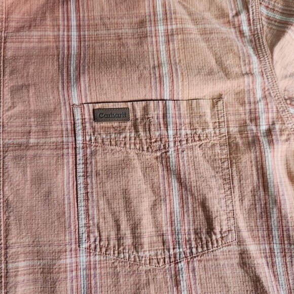 Carhartt Shirt Men's 2XL Short Sleeve Button Up Orange Striped Pocket Cotton - Picture 4 of 7